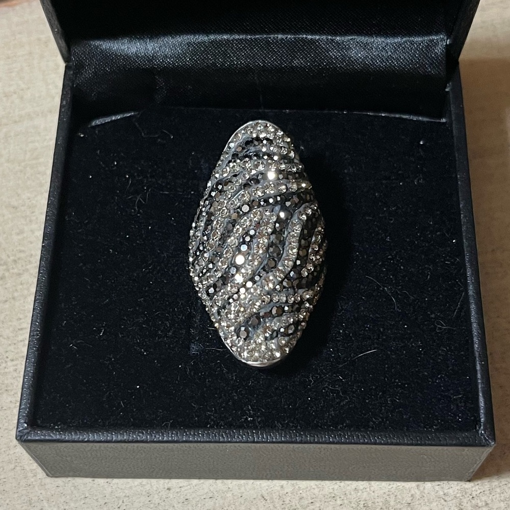 Sterling 925 Swarovski Crystal & Enamel Animal Print Ring 🖤Size 7